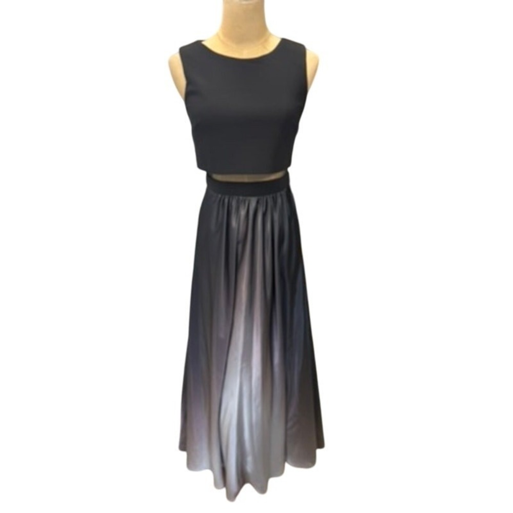 NWT!! "Betsy & Adam" Blk Silver Ombre Two Piece Illusion Maxi  Dress Petite 5/6